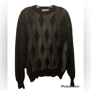 Vintage Men’s Argyle Grandpa Wool Blend Sweater by Pronto-Uomo in Black